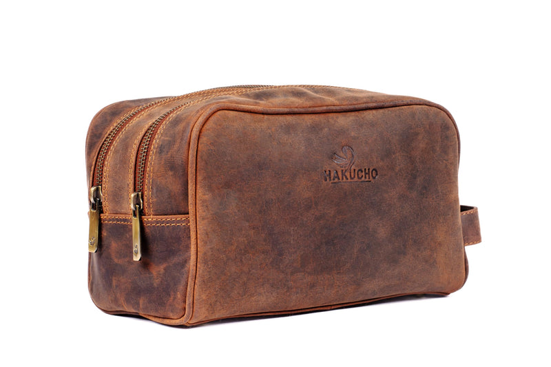 Full Grain Leather Toiletry Bag for Men & Women Travel Pouch, mens Shaving Kit travel bag Organizer with YKK Zipper, Spacious Bathroom Grooming Waterproof Lining dopp kits (Tan Brown) TAN BROWN 1