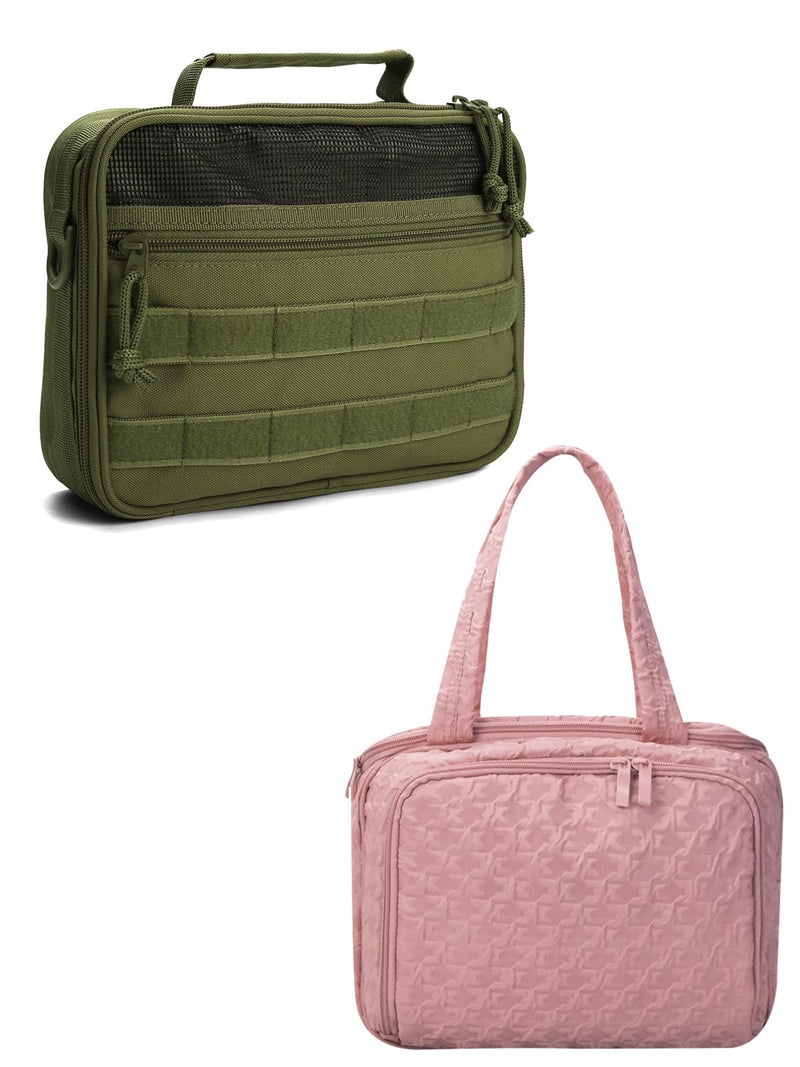 SMONT Combination sale of military green men's toiletry bag and pink women's toiletry bag