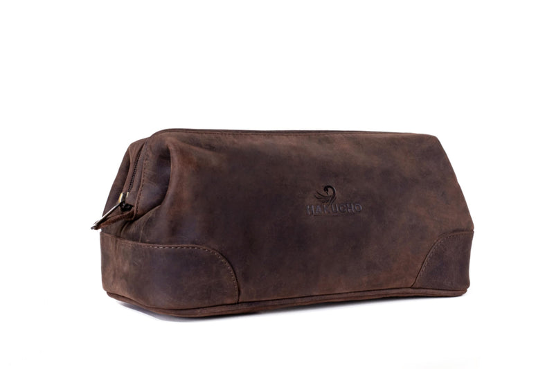 Leather Toiletry Bag, Grooming Travel Pouch, Shaving Kit Toiletries, Makeup Kit Organizer with Waterproof Lining, Handcrafted Vintage leather, best gift for Men & Women (DARK BROWN) DARK BROWM 1