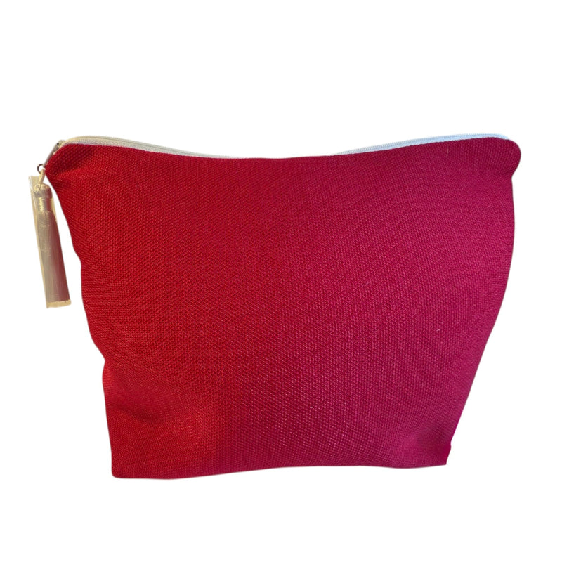 Handmade Red Cosmetic Bag with White Zipper | Textured fabric | Elegant Travel Makeup Pouch | Size 11×8.5×3.5 in