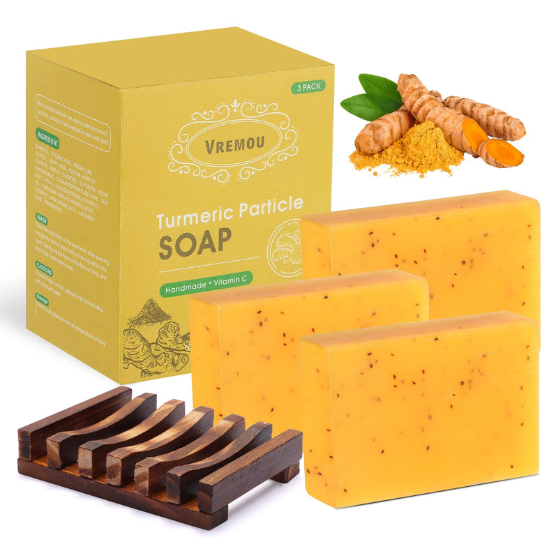 3Packs Turmeric Soap Bar, Organic Tumeric Soap for Face and Body,with Vitamin C, E for All Skin