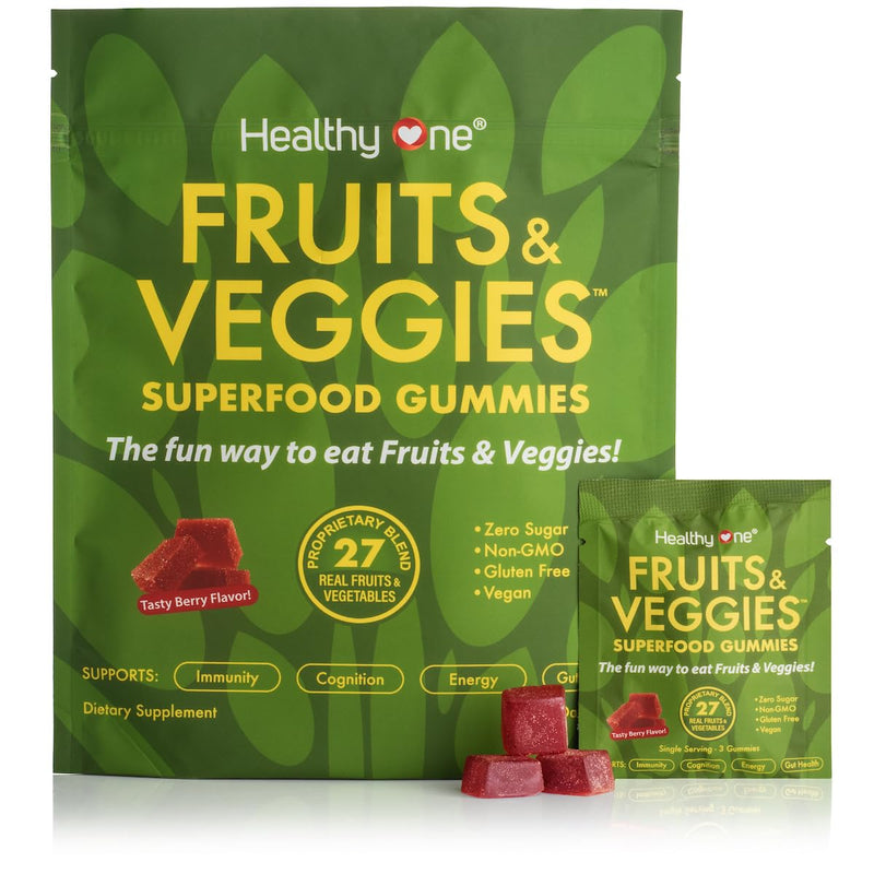 Fruits & Veggies 27-in-1 Superfood Gummy Formula, GLP1 Support - 14 Serv | Immun & GLP1 Support, 1 Serving = 3 Servings Fruits & Vegetables, Energy & Focus, High Fiber, Antioxidants, Kid Safe 14 Count (Pack of 1)
