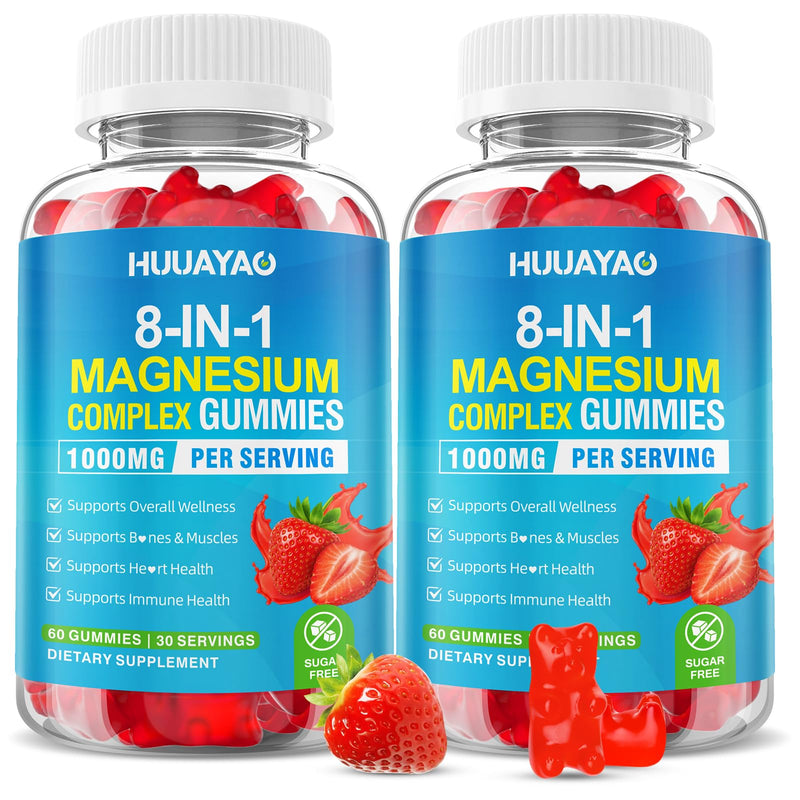 Magnesium Complex Gummies for Women Men 8 in 1, Magnesium Glycinate, Citrate, Malate, Taurate, Supports Bones, Muscle, Nerve Health, Sugar-Free, Vegan Non-GMO, Strawberry Flavor, 120 Count 120 Count (Pack of 1)