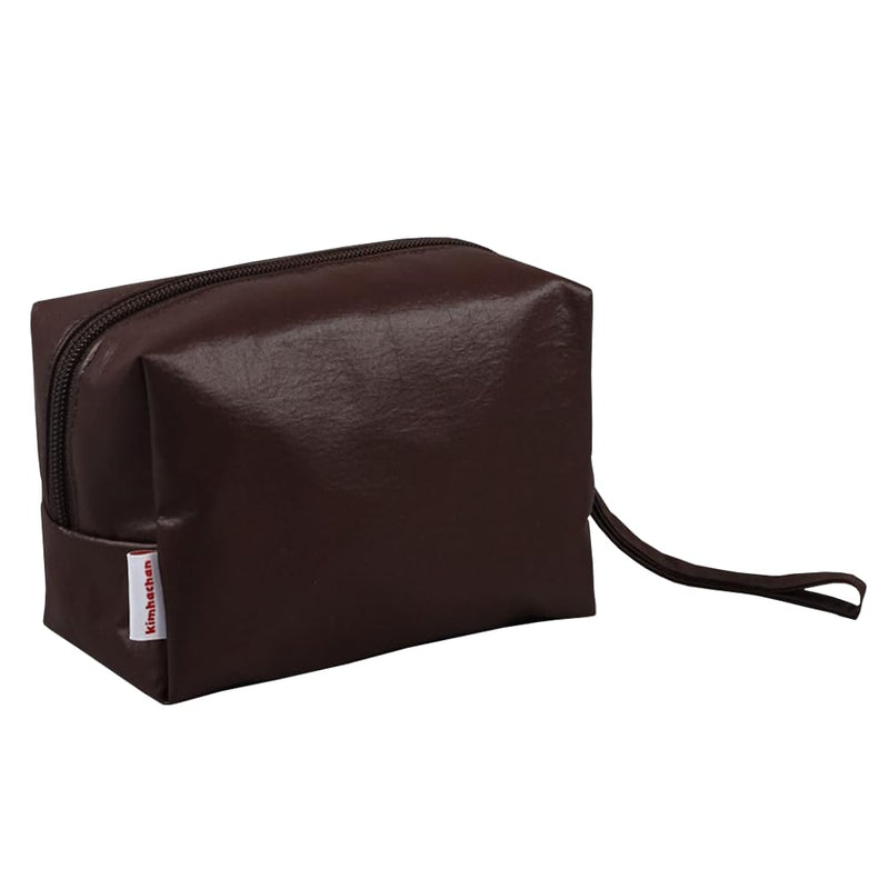 Soft Square Pouch | Lightweight Nylon Cosmetic & Accessory Bag with Strap | 3 Sizes 3 Colors (Brown, S+M+L SET (3 Pcs)) Brown S+M+L SET (3 Pcs)