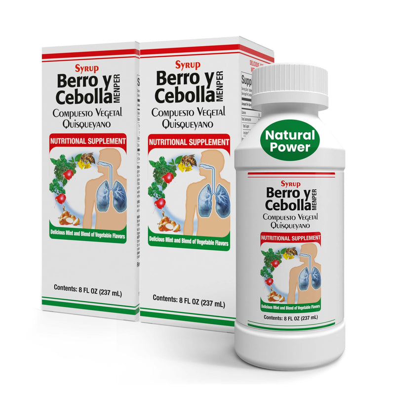 Jarabe Berro y Cebolla Immune Syrup | Vitamin D & Zinc | 8 fl oz | 2-Pack | Herbal immune support with eucalyptus, honey, onion & garlic, wellness formula for teens & adults