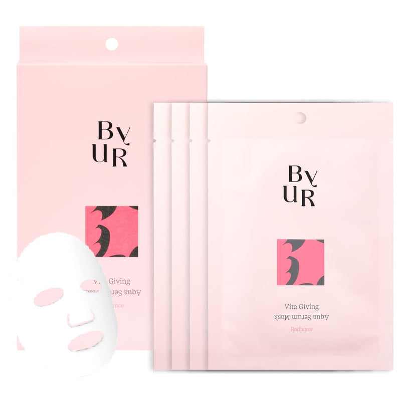 ByUR Vita Giving Keep Radiance Aqua Serum Mask 30 ml Dark Spots Hyperpigmentation, Brightening Hydrating, Hyaluronic Acid, Niacinamide, Vitamin C Daily Face Sheet Mask Pore Care Korean Skincare (4pc) Vita Giving (4pc)