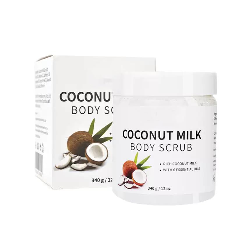 Coconut Milk Body Scrub Smooth & Soften Skin 12 oz | Dead Sea Salt Exfoliator,Avocado Oil & Vitamin E,Hydrating & Moisturizing,Vegan & Cruelty Free,Great Unisex Gift