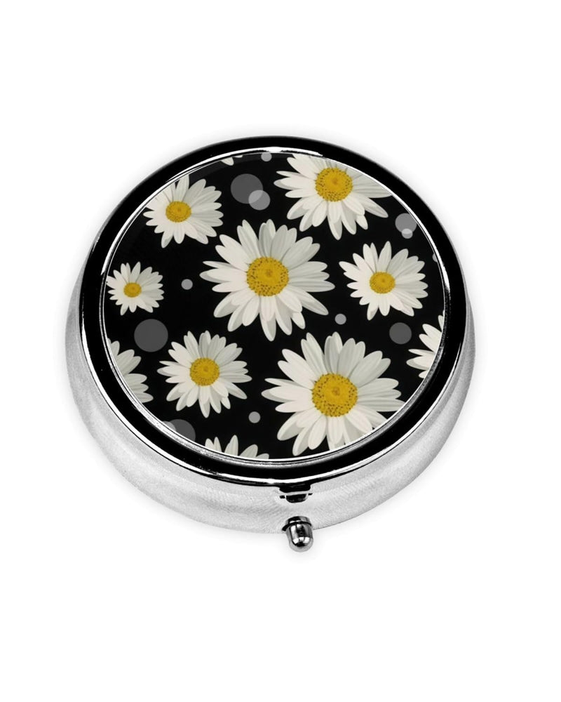 Pill Box 3 Compartment Mini Metal Pill Organizer - Yellow Daisy | Pocket Small Pill, Pill Holder, Travel Portable, for Man Woman Old People and Kids
