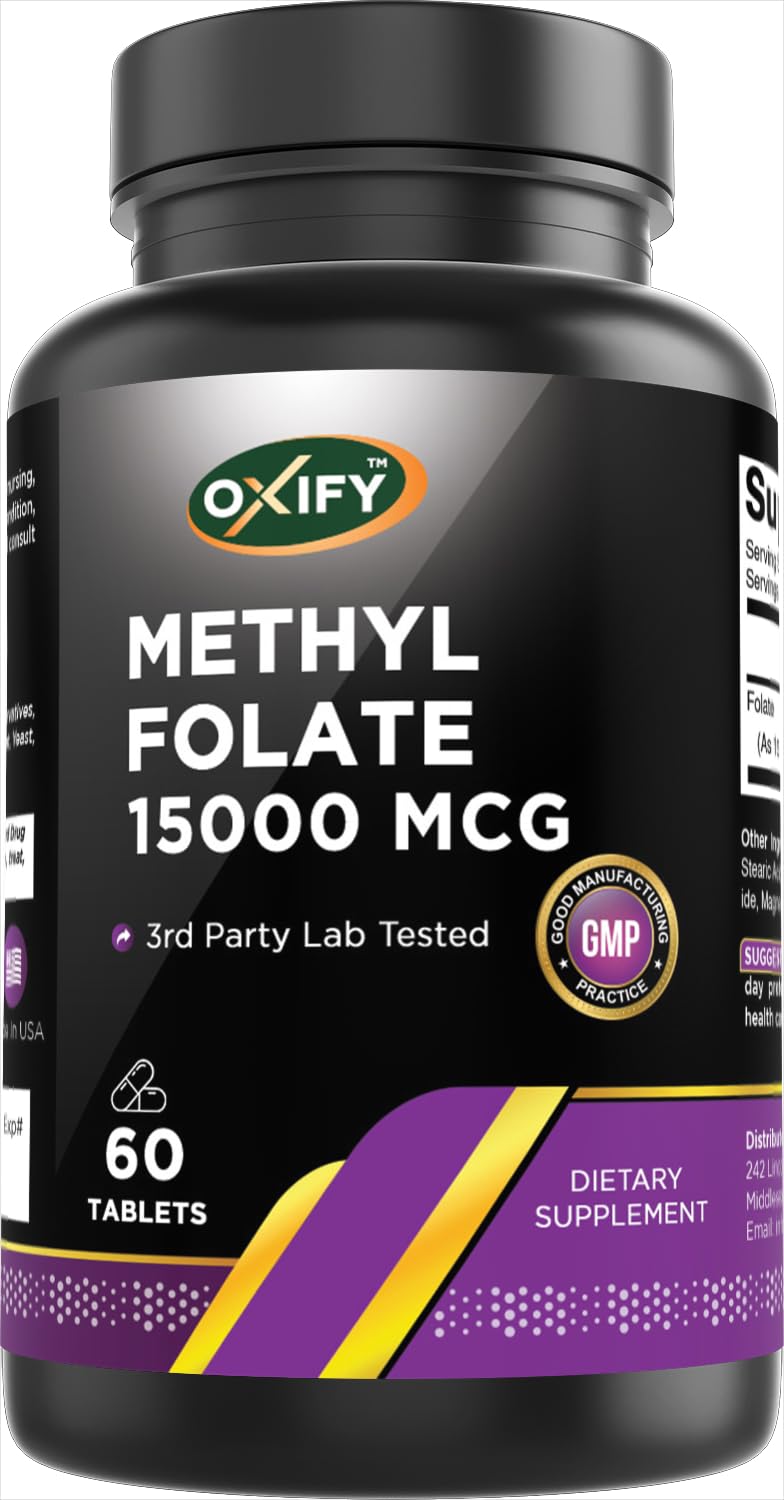 Oxify Methyl Folate 15000 mcg, 60 Tablets | Gluten-Free, Non-GMO, Made in USA