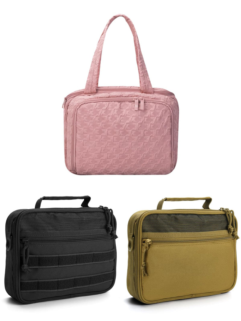 SMONT Khaki men's toiletry bag, men's black toiletry bag and pink women's cosmetic bag set sales