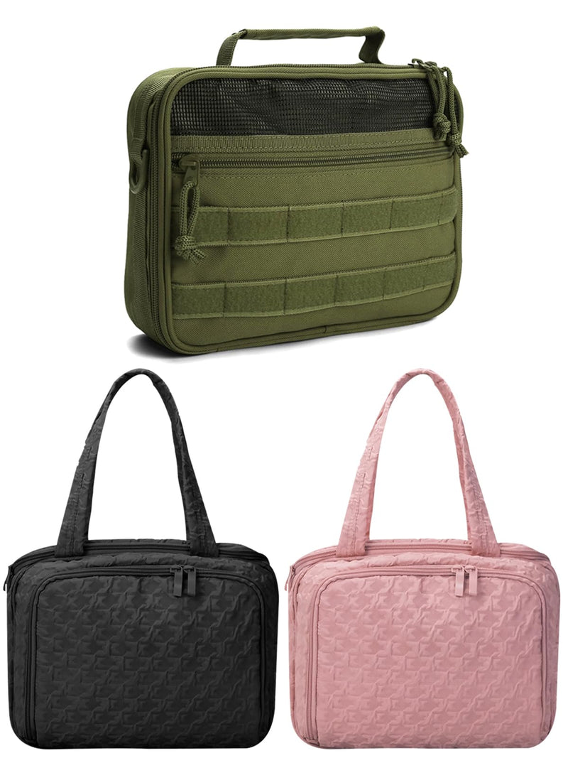 SMONT military green men's toiletry bag and women's black cosmetic bag and pink women's cosmetic bag combination sales