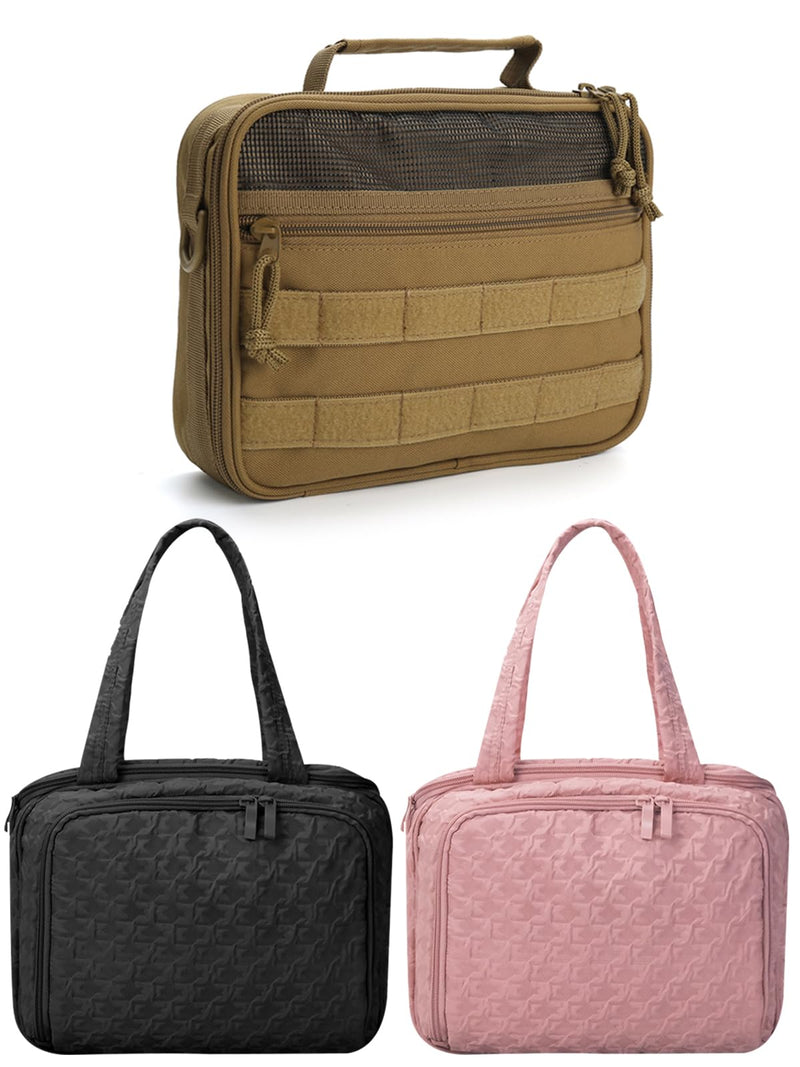 SMONT Khaki men's toiletry bag and women's black cosmetic bag and pink women's cosmetic bag set sales