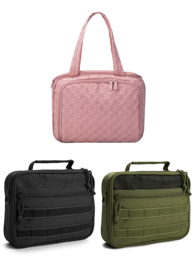SMONT military green men's toiletry bag, men's black toiletry bag and pink women's cosmetic bag set sales