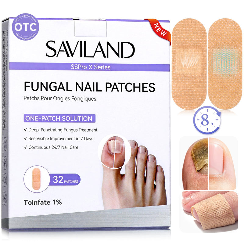 SAVILAND Fungal Nail Patches 1% Tolnaftate for Overnight Nail Repair 32Pcs | FSA-HSA, 8H Deep Overnight Repair, Reduces Yellow & Thick Nails, Breathable Materials Adhere Securely, Damaged Toenail Care 32 Patch