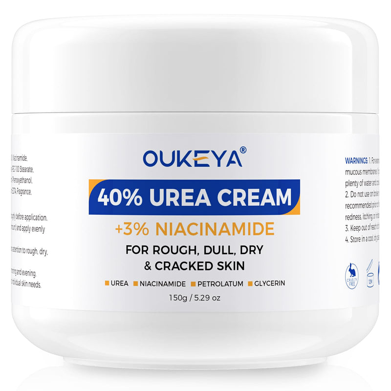 OUKEYA Urea Cream 40 Percent with 3% Niacinamide, 5.29oz | Intensive Moisturizer for Extremely Dry, Chapped, Rough Skin on Hands, Feet, Elbows & Knees, Deep Hydration & Evens Skin Tone