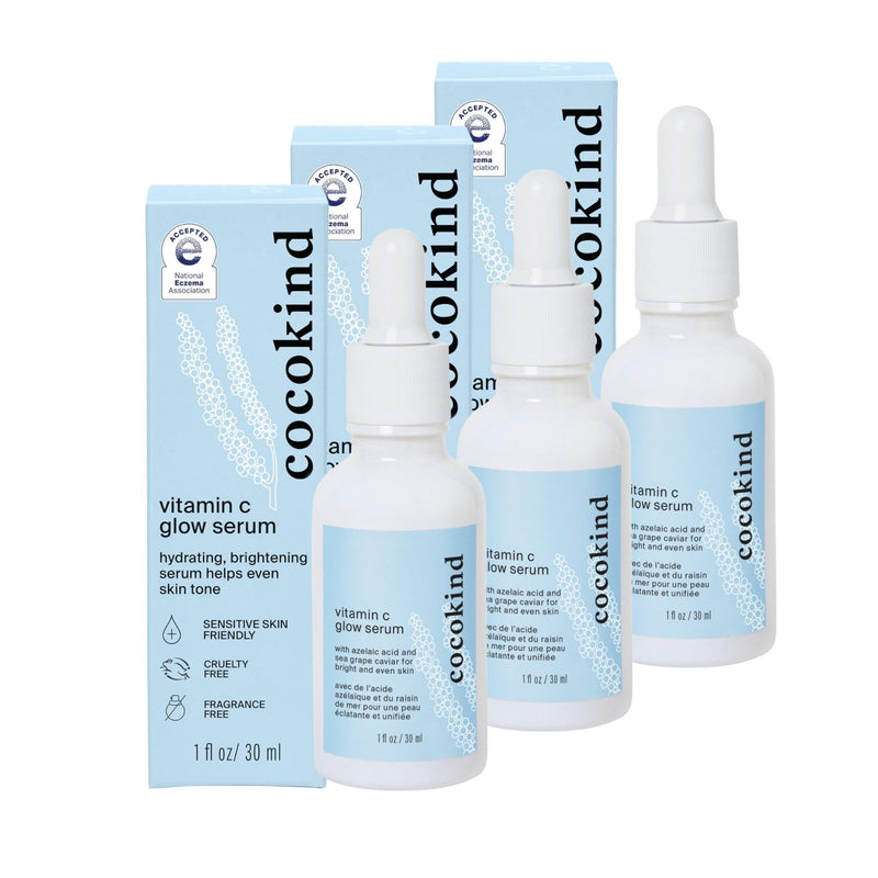 Cocokind Vitamin C Glow Serum, 1 Fl Oz (Pack of 3) | Brighten & Even Skin Tone and Texture, Hydrating Face Serum with Azelaic Acid and Sea Grape Caviar, Sensitive Skin Friendly 1 Fl Oz (Pack of 3)