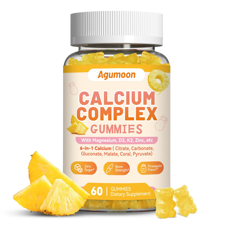 Liposomal Calcium Complex Gummies with D3, K2, Magnesium, Potassium & Zinc | - 6 Active Types Calcium (Citrate, Carbonate, Gluconate etc), for Bone & Immune Support - 60 Gummies 60 Count (Pack of 1)