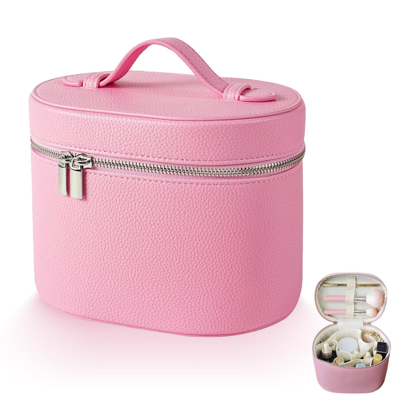 Makeup Case, Large Capacity Leather Makeup Bag with Removable Washable Compartment, Portable Waterproof Leather Cosmetic Case, Multi-functional Travel Organizer, Pink