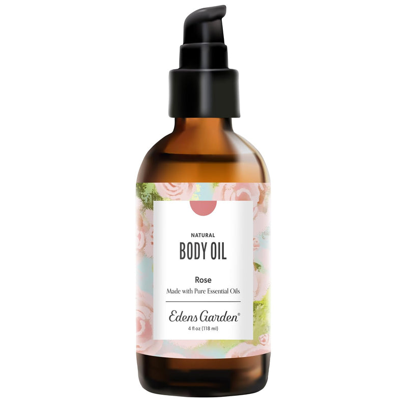 Edens Garden Rose Body Oil – Bath, Body & Massage Oil with Pure Essential Oils & Vitamin E, Moisturizing Floral Aromatherapy for Skincare, 4 fl oz (118 ml) 4 Fl Oz (Pack of 1)