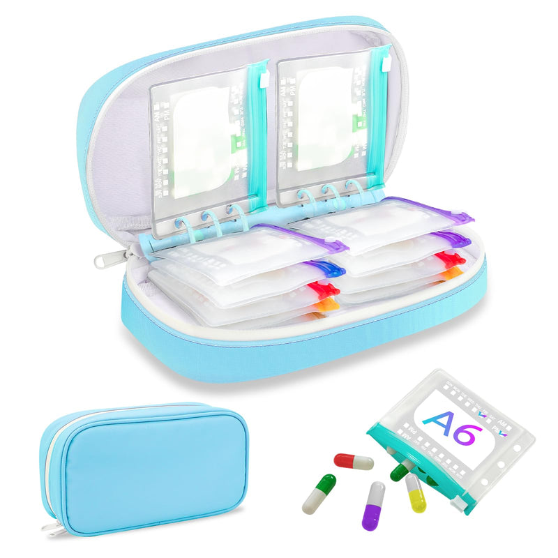 Weekly Pill Organizer 2 Times a Day – Timueetech A6 Waterproof 14 Pouch Bags for Travel, BPA-Free Medication Storage with Labels & Self-Sealing for Vitamins & Supplements, Blue 14-Pouch-Blue