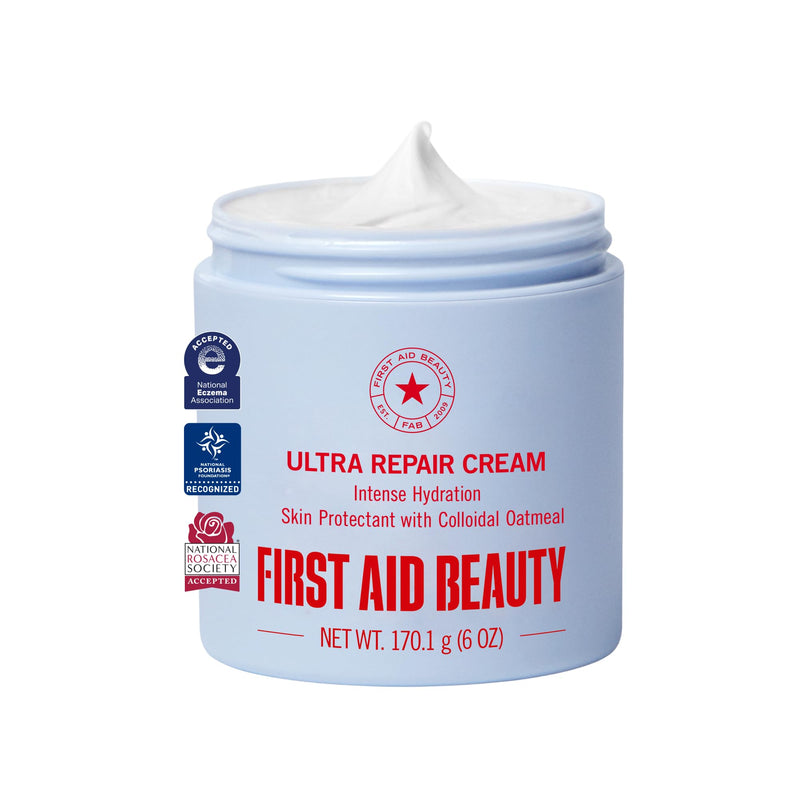 First Aid Beauty Ultra Repair Cream, Intense Hydration - Clinically Tested Face & Body Moisturizer with Colloidal Oatmeal - Supports Eczema & Dry Skin Barrier Repair - Fragrance Free 6 Ounce (Pack of 1) New