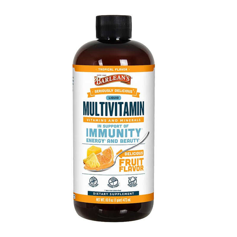 Barlean's Tropical Liquid Multivitamin, 21 Vitamins & Minerals, 16oz | Biotin, B-complex, vitamins C, D3 & K2, Smoothie-like liquid, Non-GMO, Gluten-free, For women, men & kids, Wellness 16 Fl Oz (Pack of 1)