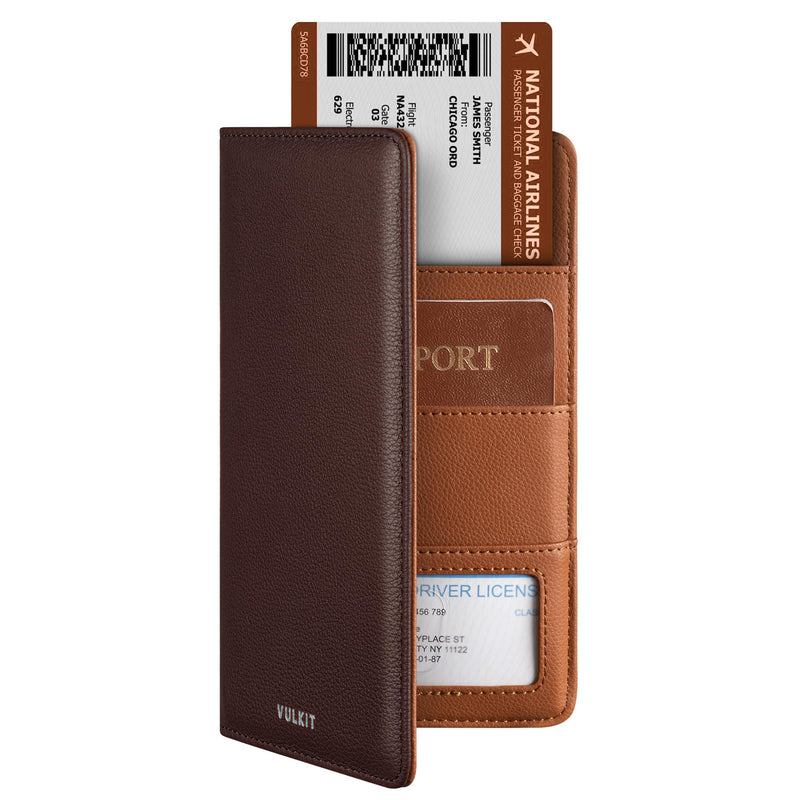 VULKIT Passport Wallet for Travel RFID Blocking Premium Leather | Long Size Travel Wallet for Passport, Cash, Cards, Boarding Pass Top Grain Wine