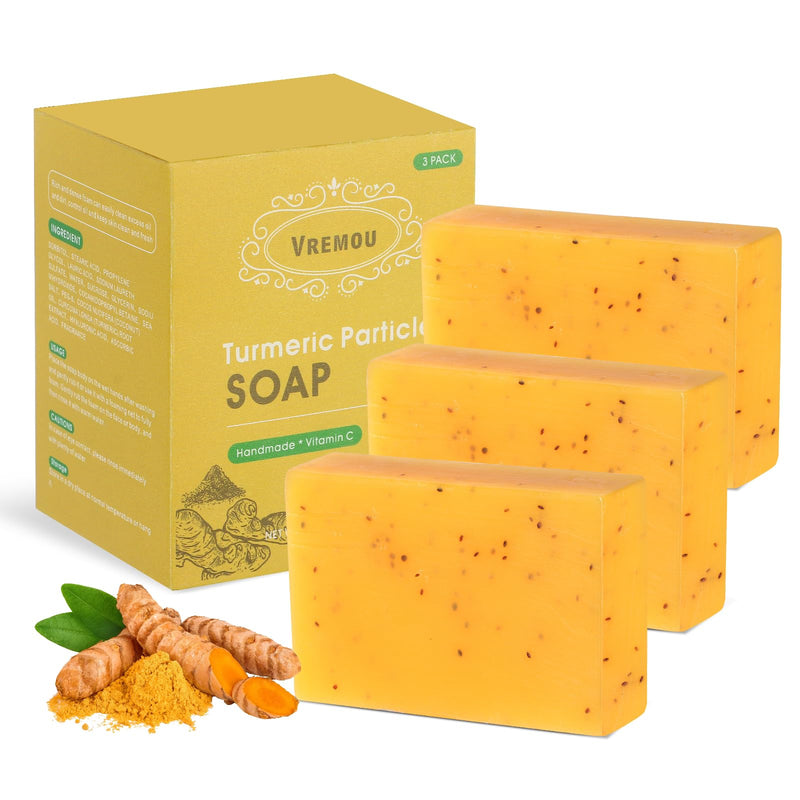 Turmeric Soap, 3 Packs Organic Tumeric Soap for Face and Body,with Vitamin C, E for All Skin