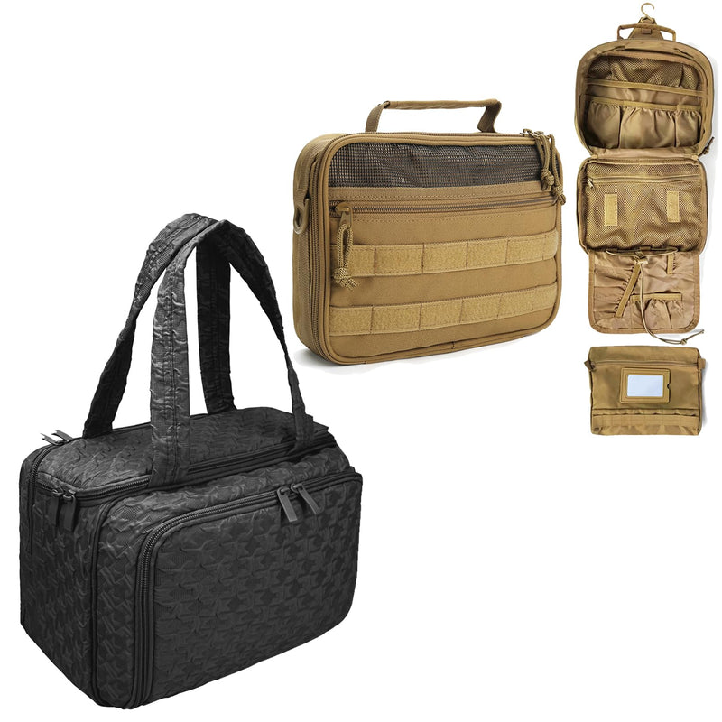 SMONT Tactical Toiletry Bag for Men Kahaki & Toiletry Bag for Traveling Women Black