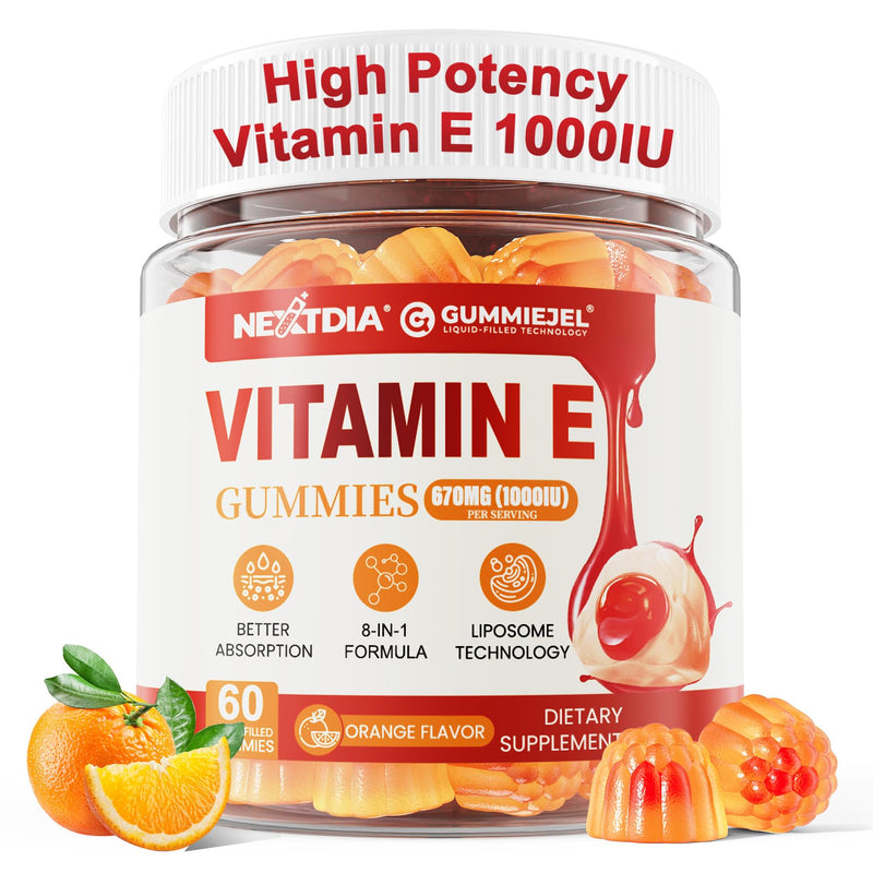 Liposomal Vitamin E Gummies 1000IU, Natural Form of Vit E Mixed Tocopherol | 8-in-1 Antioxidant Formula with CoQ10, Omega-3, Vitamin C & Turmeric | for Skin, Eye, Immune & Brain, 1 PACK