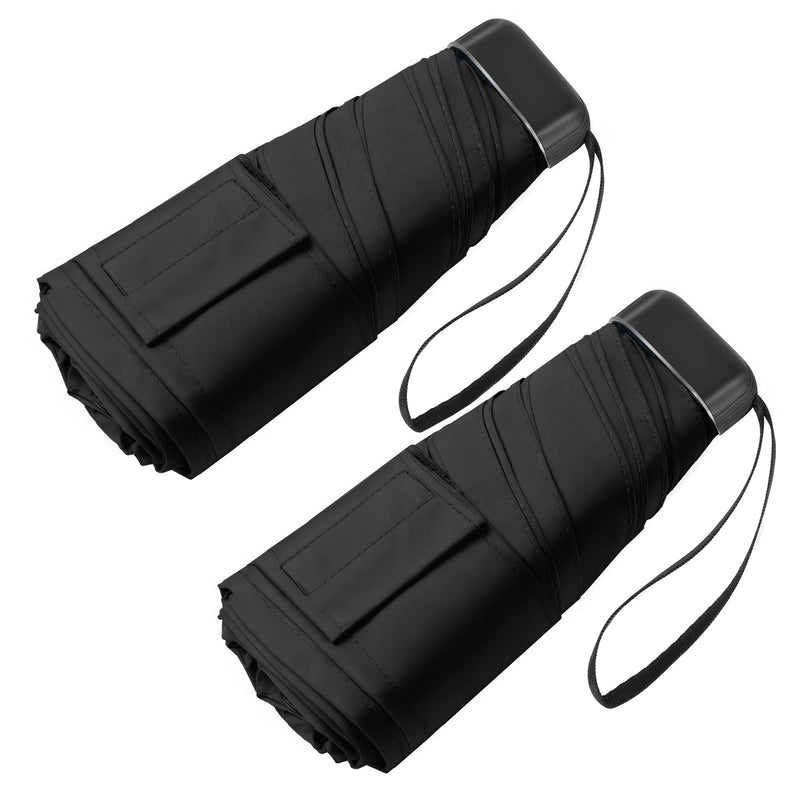 Mini Travel Umbrella, Ultra Waterproof Flat Compact Small for Pocket Purse | Super Waterproof, Foldable Flat Design, Ultra Compact 6-Fold to 5.9 Inch, Lightweight Portable Fits Light Rain 02.Black 2pcs