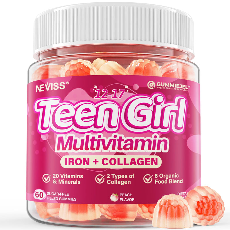 Methylated Multivitamin Gummies for Teen Girls 12-17, Methylfolate, Iron | Collagen, D3 K2, Magnesium, Zinc, Daily Vitamins A C E, B Complex for Teenager Growth, Skin, Bone, Energy - Sugar Free, 60Cts 60 Count (Pack of 1)