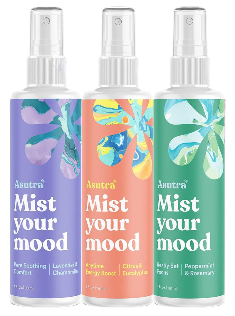 Asutra 3 Pack Multi-Use Natural Aromatherapy Essential Oil (4 Fl Oz) | Room Spray, Calming Linen & Pillow Mist, 3 Scent Variety Pack for Sleep & Bed, 4 fl oz Tea Tree 1.33 Fl Oz (Pack of 3)