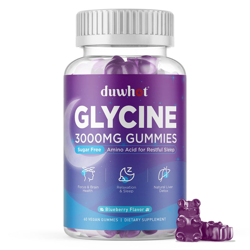 Glycine Gummies, 3g(3000 mg) Glycine Supplements for Sleep, Sugar-Free, 60 | For Detox, Relax, Nerve Support, Blueberry Flavor, Vegan, Non-GMO, Gluten-Free 60 Count (Pack of 1)