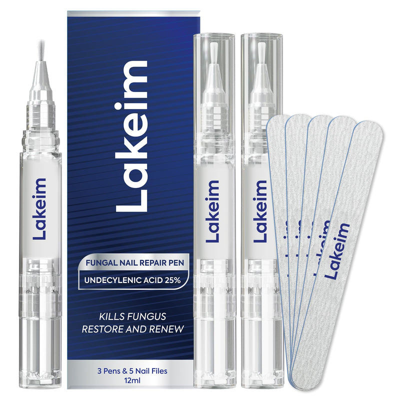 Toenail Fungus Treatment Extra Strength: 25% Undecylenic Acid & Tea Tree Oil - Repairs Yellow Thick Brittle Toe and Fingernails - 3 Pens with 5 Nail Files 0.14 Fl Oz (Pack of 3)