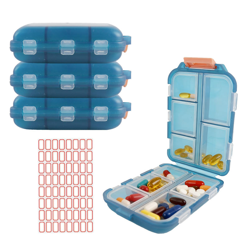 Travel Pill Organizer with 64 Stickers - 10 Compartments 4Pack Pill Cases, Pill Organizer 2 Times A Day, 20 Days Portable Compartments for Vitamins, Fish Oils, Supplements(Green) Green 4PC