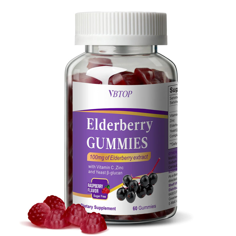 Sambucus Elderberry Immune Gummies, 5-in-1 with Vitamin C & Zinc, 60 Count | Sugar Free Elderberry Supplement for Adults & Kids 4+, Gluten Free & Vegetarian 1 bottle