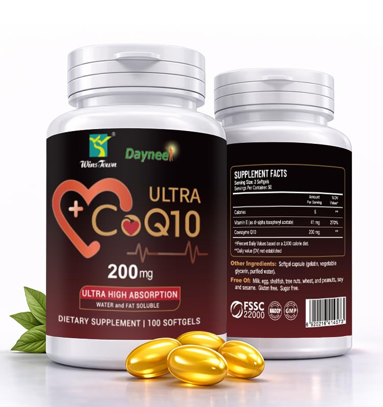 CoQ10 200mg Softgels with Vitamin E, Heart & Energy, 100 Count | High absorption Coenzyme Q10 with vitamin E for heart health, cellular energy and antioxidant support, 100 softgels