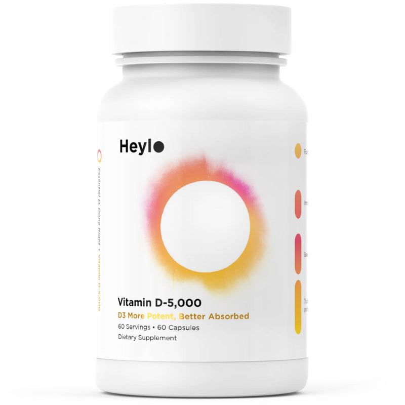 Heylo Vitamin D3 5000 IU (125 mcg) – High-Potency Vitamin D Supplement for Immune Support, Bone Strength & Mood – 60 Capsules (2-Month Supply) – Easy-to-Swallow, Non-GMO, Gluten-Free, Made in USA