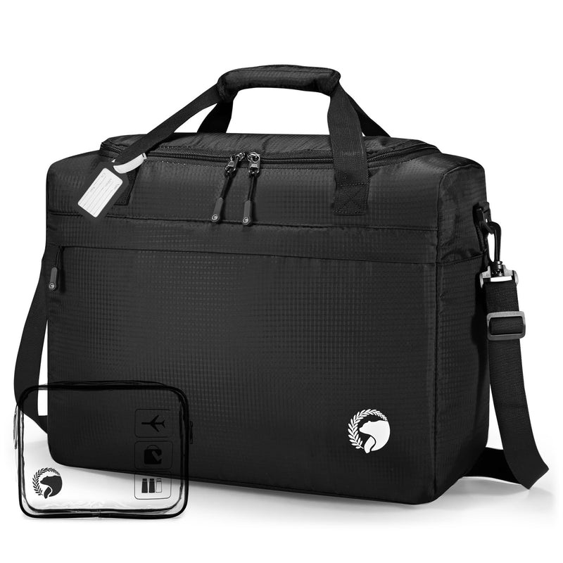 40x30x15cm Personal Item Travel Bag 16x12x6 inch Lightweight Gym Bag Foldable Duffle Bag Mens Water-resistant Weekender Bags for Women for Overnight Hospital Carry on Bags for Airplanes Black
