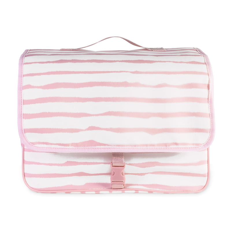 kate spade new york Hanging Toiletry Bag, Goddess Stripe | 8.5" x 12.75" x 6" Travel Organizer with Gold Hook, 2 Large Bottle Compartments, Mesh & Clear Pockets, Nylon & Mesh