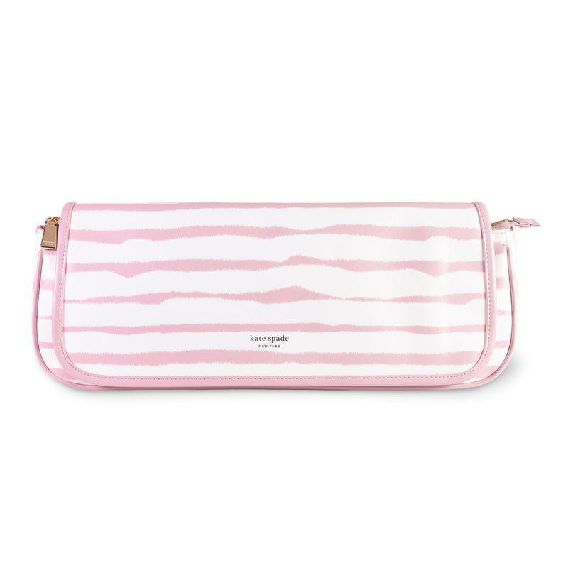 kate spade new york Hair Tool Organizer Bag, Goddess Stripe | Leatherette Travel Bag for Hair Dryer, Curler, Straightener, or Air Styler with Built in Heat Resistant Mat