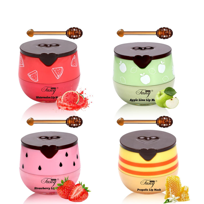 4 PCS Honey Pot Bee Lip Balm (Strawberry, Watermelon, Apple,honey), Moisturizes & Prevents Cracked Chapped LipsPropolis & Vitamin E Infused Overnight Honey Lip Mask,Gift Lip Balm Honey+Strawberry+Watermelon+Apple