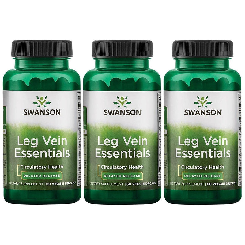 Swanson Leg Vein Essentials, Delayed Release, 60 Veg Capsules, 3 Pack | Delivers Potent Leg Nourishment, Supports Circulation and Strong Veins, with Bilberry, Hawthorn and Horse Chestnut 180 Count (Pack of 1)
