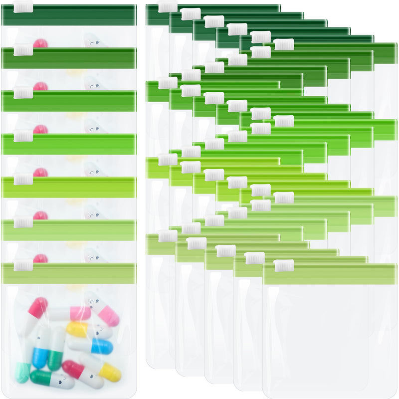 Sherr 35 Pcs Pill Bags Zippered,Gradient Green,3 X 3 Inch,Blank Style | Reusable Medicine Pouches, Self Sealing Slide Lock for Travel, Waterproof Zip for Vitamins Supplements Organizing Gradient Green 3 x 3 Inch Blank Style