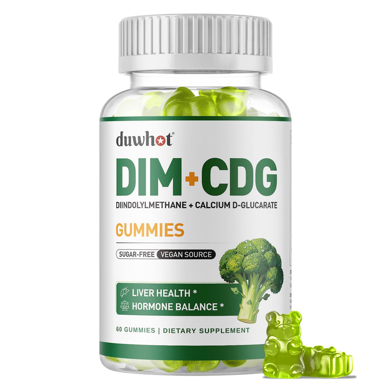 DIM Supplement with Calcium D-Glucarate, Estrogen Supplement for Adults | Hormone Balance & Liver Health Support for Women Men, DIM Calcium D Glucarate with Vitamin C & E, , Sugar-Free, 60 Gummies