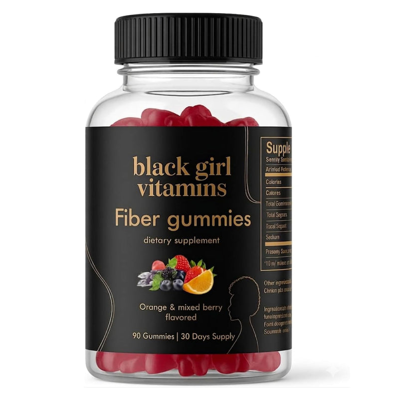 Black Girl Vitamins - Fiber Gummies - Prebiotic for Gut Health & Bloat Relief - Supports Digestion, Regularity & Microbiome Balance - Vegan, Gluten-Free, Halal (Orange & Mixed Berry, 30 Day Supply)