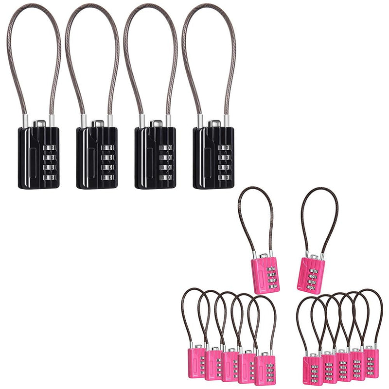 SEPOX® Resettable 4-Digit Padlock Bundle – 4-Pack Black 16cm & 12-Pack Pink 18cm for Gym, Travel & Storage