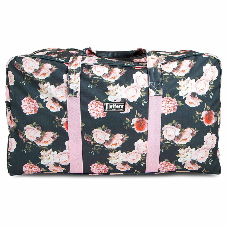 Jeffers Expression Equestrian Gear Bag, 600 Denier Water Resistant Nylon Duffel, Large Tack & Blanket Storage, Zip Top, Padded Handles & Shoulder Strap, Travel Gym Overnight Bag - Rose Garden