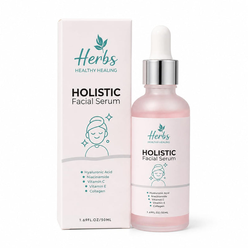 Herbs Healthy Healing Holistic Facial Serum for Face, Hydrating Face Serum with Hyaluronic Acid, Niacinamide, Vitamin C & E, Collagen, Lightweight Dropper Serum, 1.69 fl oz / 50 ml
